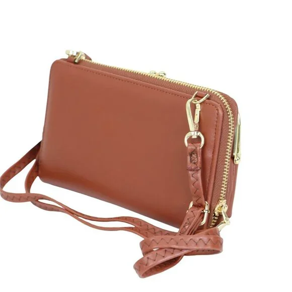 Brown Faux Leather Purse Wallet Cross Body Shoulder Bag Clutch Coin Purse - Picture 2 of 8